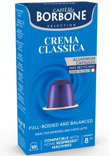 CAFFE BORBONE Crema Classica Blend - Aluminum Nespresso®* Machine Compatible Capsules - 10PK - ALUMINUM PODS