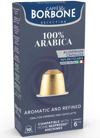 CAFFE BORBONE 100 ARABICA Blend Aluminum Nespresso Machine Compatible Capsules 10PK ALUMINUM PODS