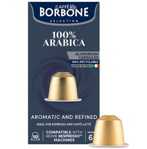 CAFFE BORBONE 100 ARABICA Blend Aluminum Nespresso Machine Compatible Capsules 10PK ALUMINUM PODS