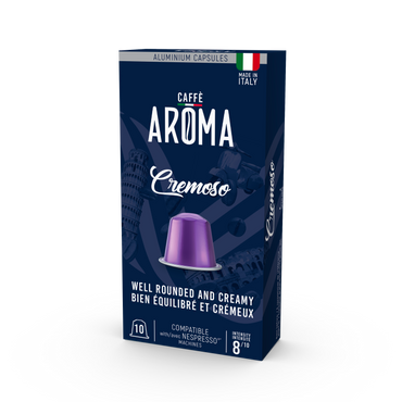 Caffe Aroma Cremoso Blend - Aluminum Nespresso®* Machine Compatible Capsules - 10PK - ALUMINUM PODS
