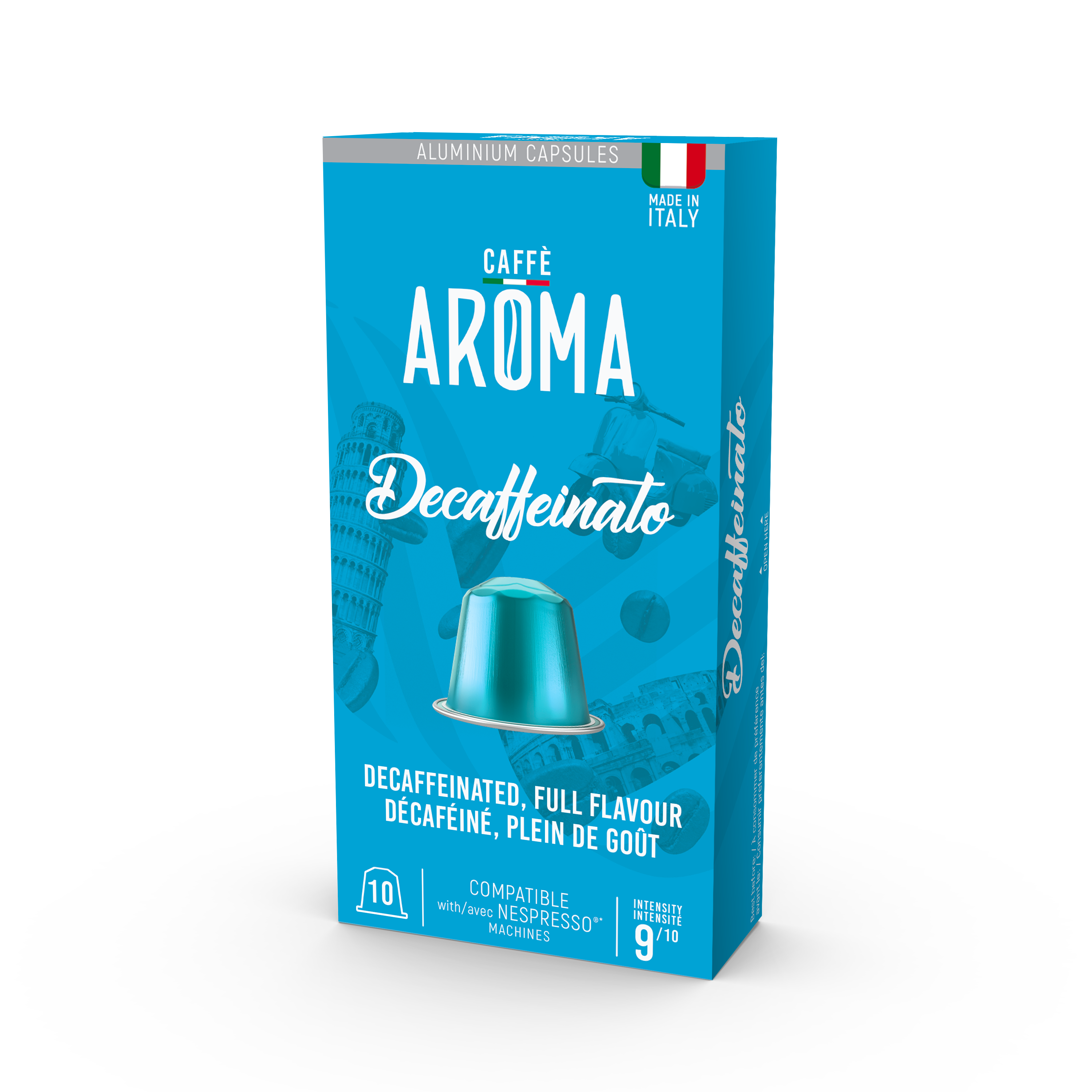 Caffe Aroma Decaf Blend - Aluminum Nespresso®* Machine Compatible Capsules - 10PK - ALUMINUM PODS