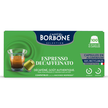 CAFFE BORBONE DECAF - Aluminum Nespresso®* Machine Compatible Capsules - 100PK - ALUMINUM PODS