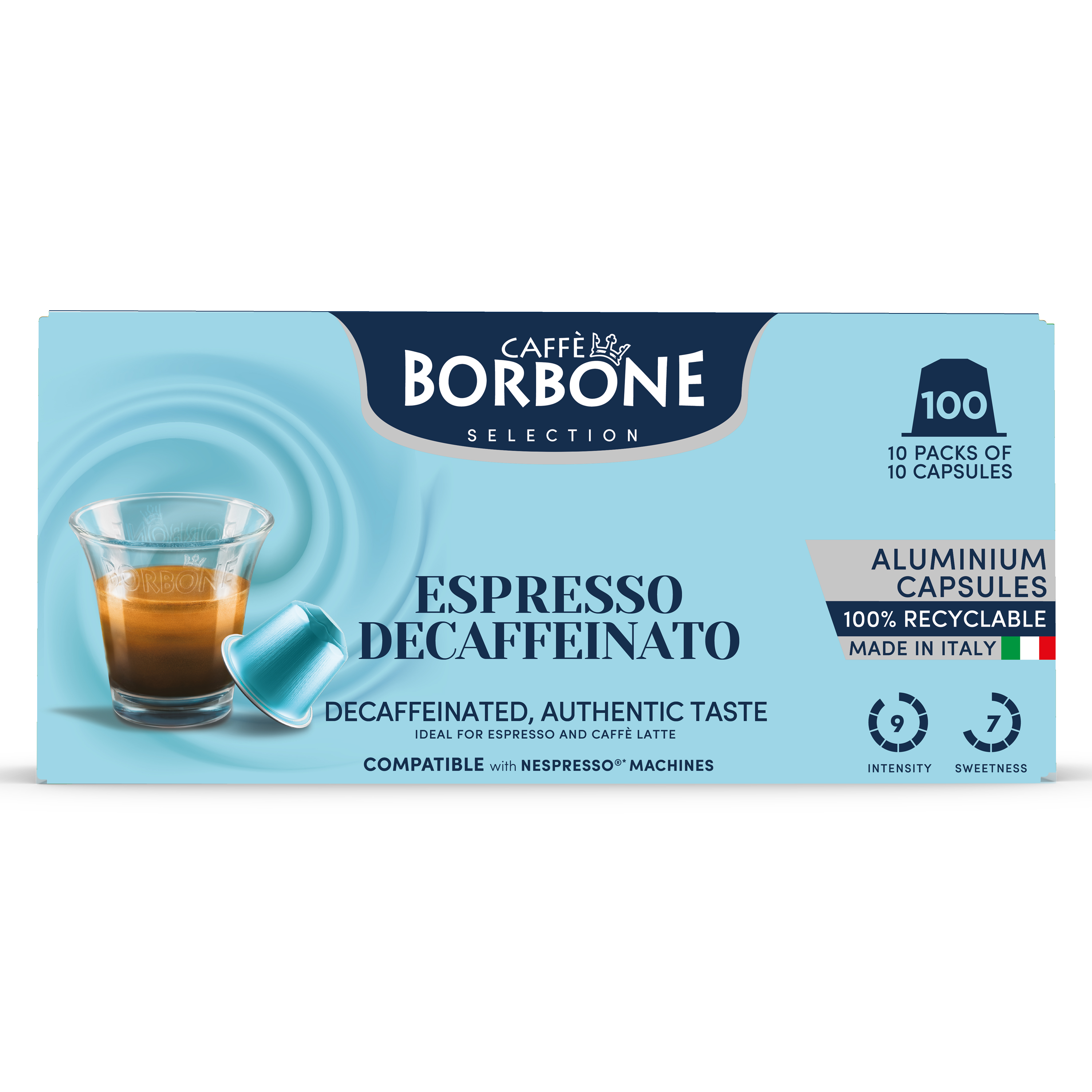 CAFFE BORBONE DECAF - Aluminum Nespresso®* Machine Compatible Capsules - 100PK - ALUMINUM PODS