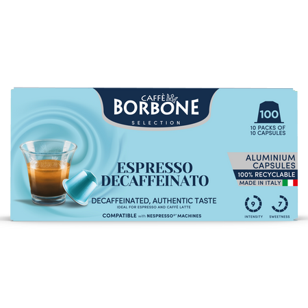 CAFFE BORBONE DECAF - Aluminum Nespresso®* Machine Compatible Capsules - 100PK - ALUMINUM PODS
