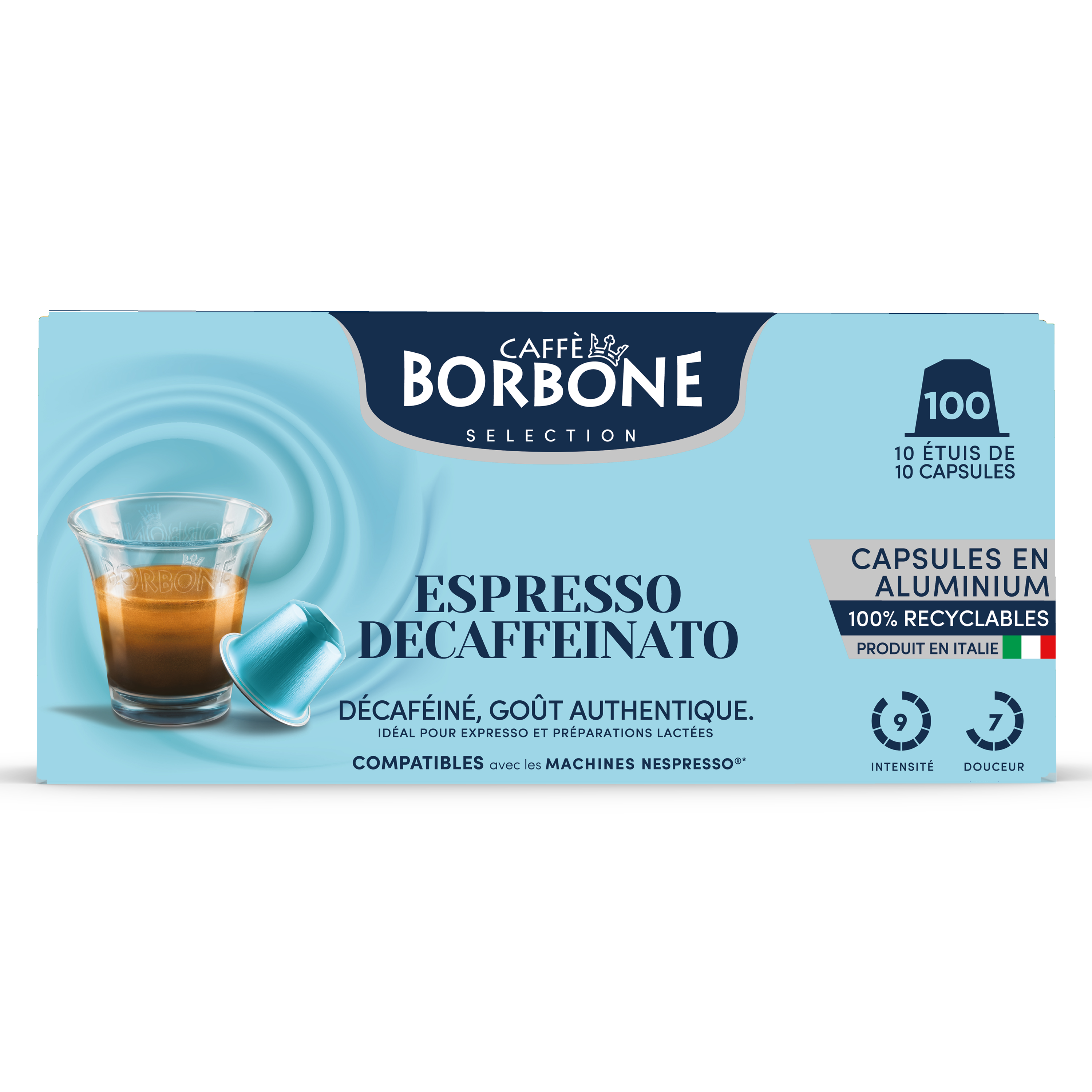 CAFFE BORBONE DECAF - Aluminum Nespresso®* Machine Compatible Capsules - 100PK - ALUMINUM PODS