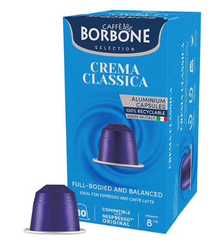 CAFFE BORBONE Crema Classica Blend - Aluminum Nespresso®* Machine Compatible Capsules - 30PK - ALUMINUM PODS