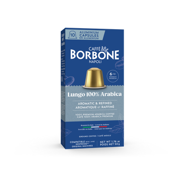 CAFFE BORBONE 100% ARABICA Blend - Aluminum Nespresso®* Machine Compatible Capsules - 10PK - ALUMINUM PODS