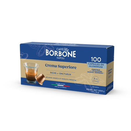 CAFFE BORBONE Crema Superiore Blend - Aluminum Nespresso®* Machine Compatible Capsules - 100PK - ALUMINUM PODS