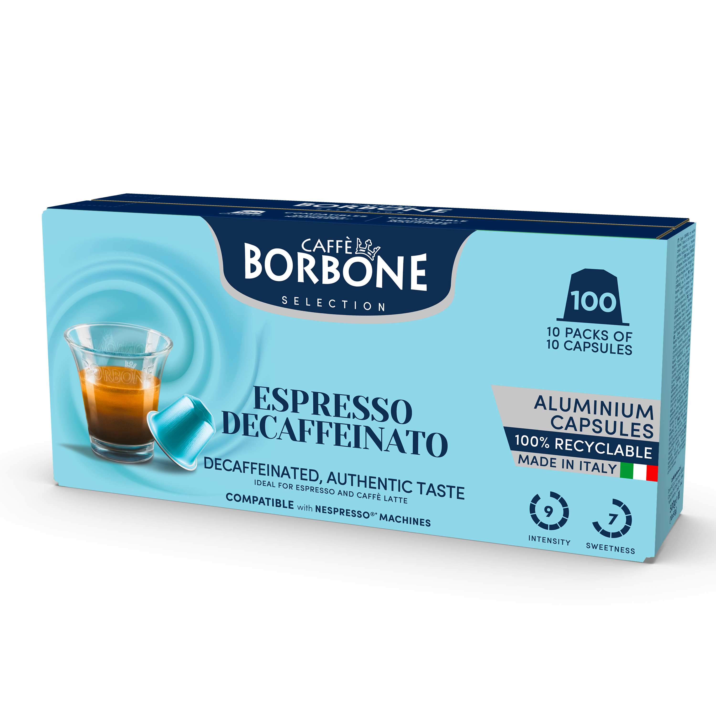 CAFFE BORBONE DECAF - Aluminum Nespresso®* Machine Compatible Capsules - 100PK - ALUMINUM PODS