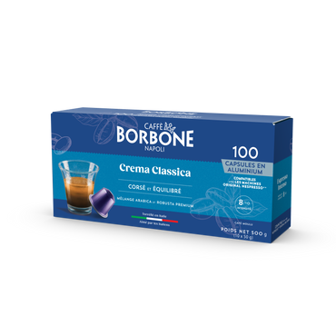 CAFFE BORBONE Mélange Crema Classica - Capsules en aluminium compatibles avec les machines Nespresso®* - 100PK - ALUMINUM PODS