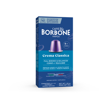 CAFFE BORBONE Crema Classica Blend - Aluminum Nespresso®* Machine Compatible Capsules - 10PK - ALUMINUM PODS