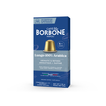 CAFFE BORBONE 100% ARABICA Blend - Aluminum Nespresso®* Machine Compatible Capsules - 10PK - ALUMINUM PODS