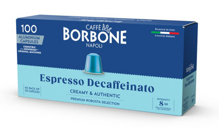 CAFFE BORBONE DECAF - Aluminum Nespresso®* Machine Compatible Capsules - 100PK - ALUMINUM PODS