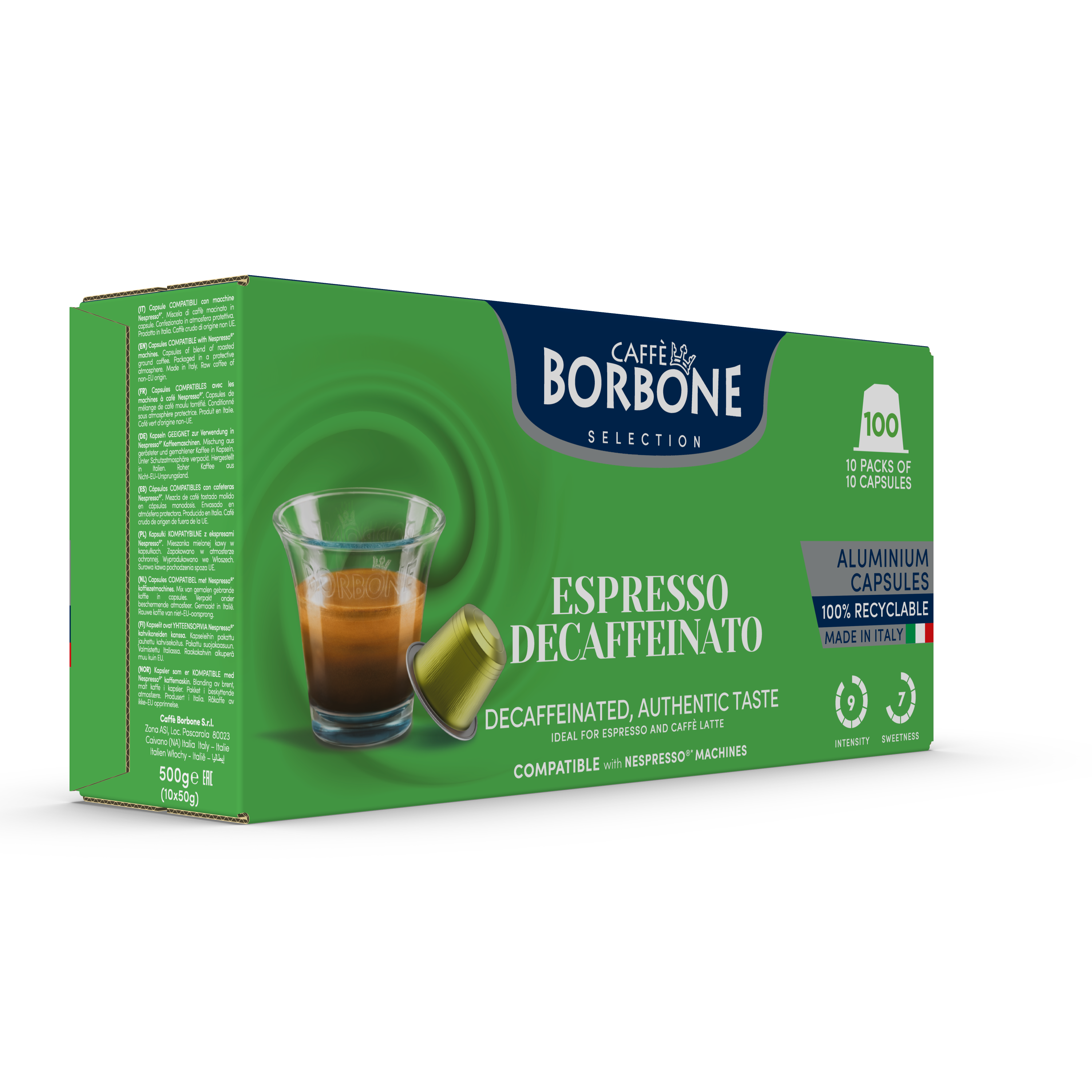 CAFFE BORBONE DECAF - Aluminum Nespresso®* Machine Compatible Capsules - 100PK - ALUMINUM PODS