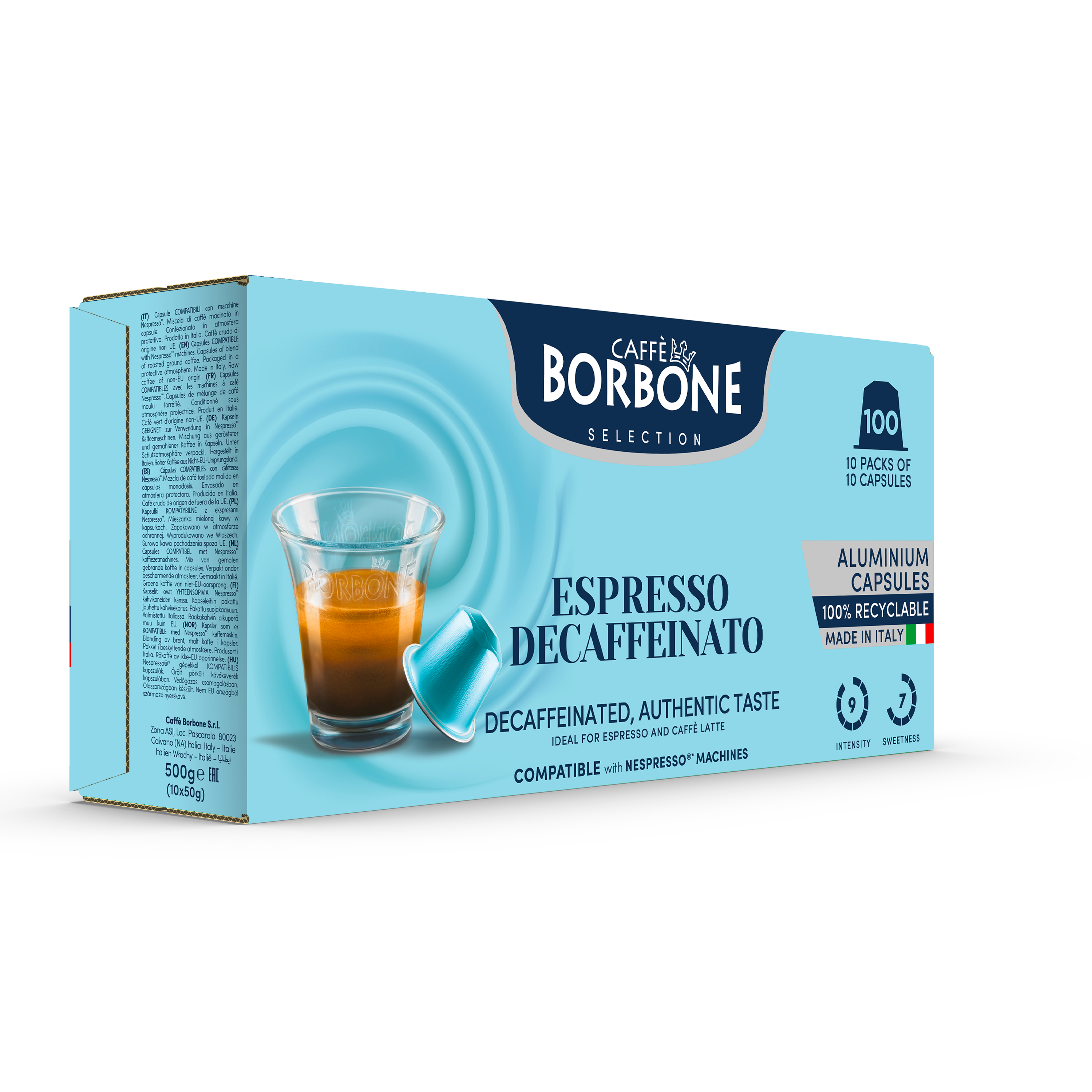 CAFFE BORBONE DECAF - Aluminum Nespresso®* Machine Compatible Capsules - 100PK - ALUMINUM PODS
