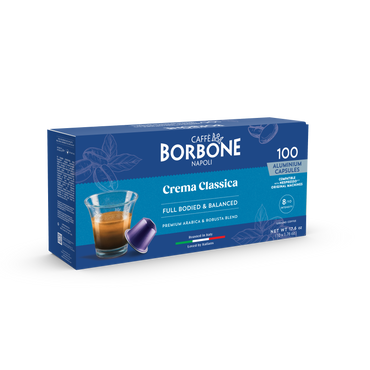 CAFFE BORBONE Crema Classica Blend - Aluminum Nespresso®* Machine Compatible Capsules - 100PK - ALUMINUM PODS