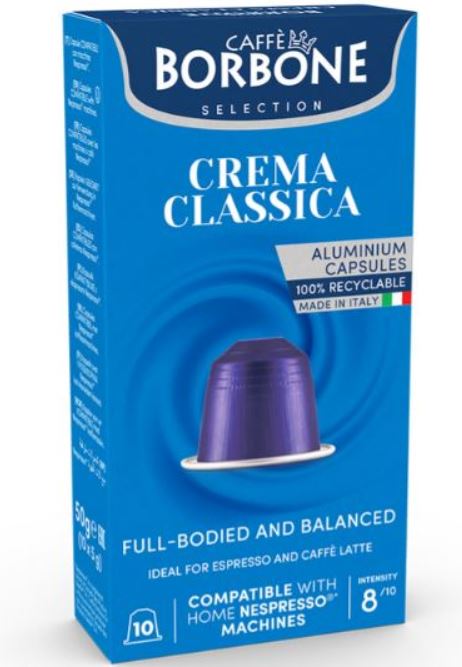 CAFFE BORBONE Crema Classica Blend - Aluminum Nespresso®* Machine Compatible Capsules - 100PK - ALUMINUM PODS