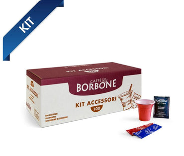 Kit Borbone 100pcs TASSE + BATON DE STIR + SAC DE SUCRE FIN