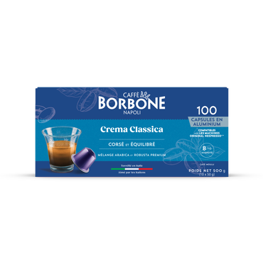 CAFFE BORBONE Crema Classica Blend - Aluminum Nespresso®* Machine Compatible Capsules - 100PK - ALUMINUM PODS