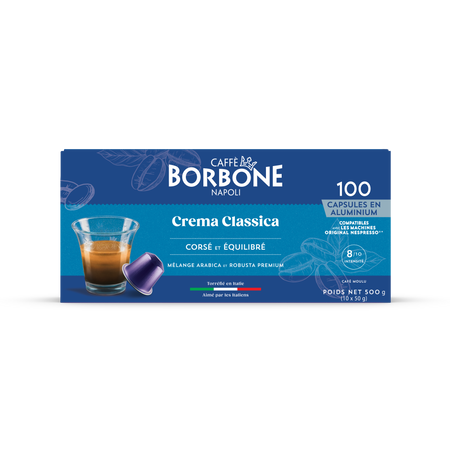 CAFFE BORBONE Crema Classica Blend - Aluminum Nespresso®* Machine Compatible Capsules - 100PK - ALUMINUM PODS